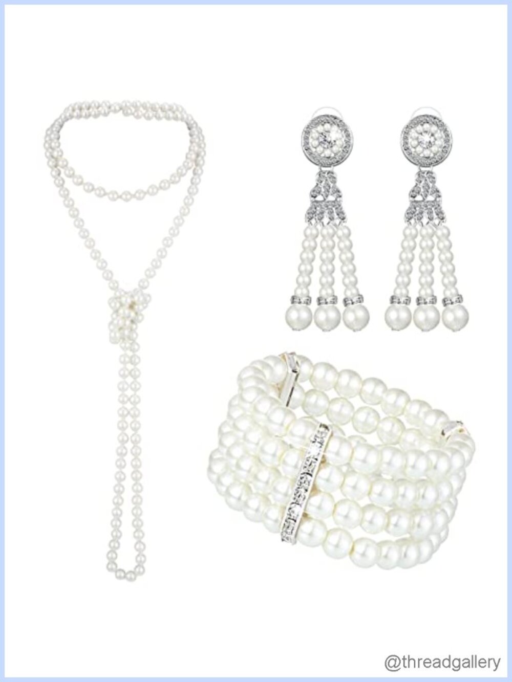 1920s Pearl Jewelry Set Flapper Costume Accessories 3 Pc
